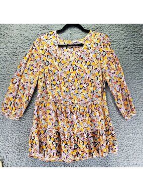 Cato Top Womens Size 14/16W Multicolor Floral Tiered Long Sleeve V-Neck Blouse